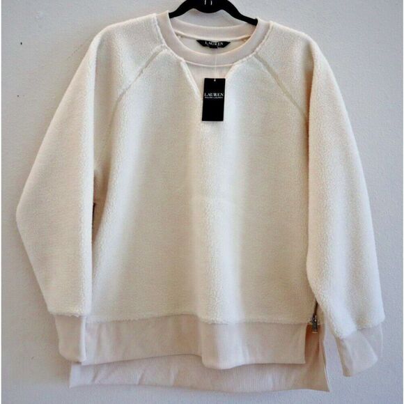 Lauren Ralph Lauren Women's Sz Medium Cream L/S Fleece Pullover Sweater - Picture 1 of 10